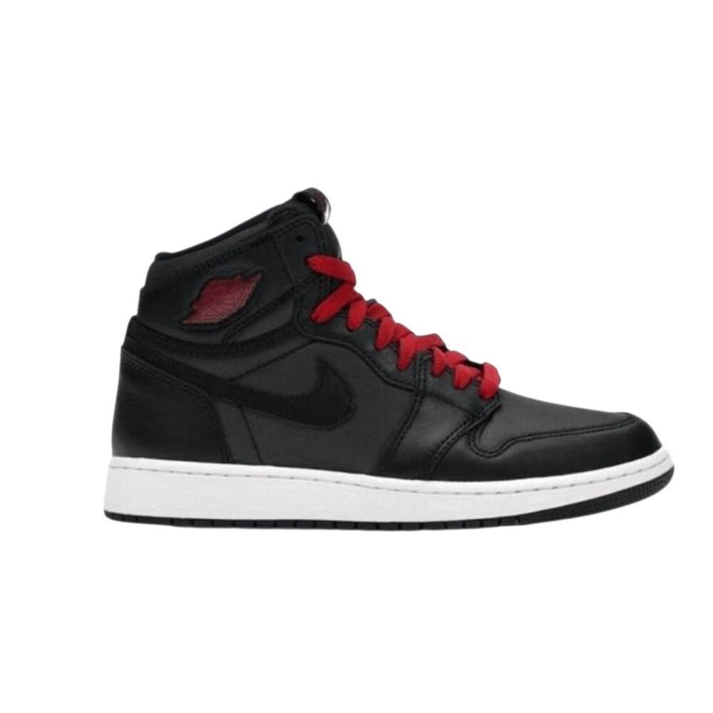 NWD NIKE Air Jordan 1 Retro High 'Black Satin Gym Red Black' Sneakers Size 5.5Y/